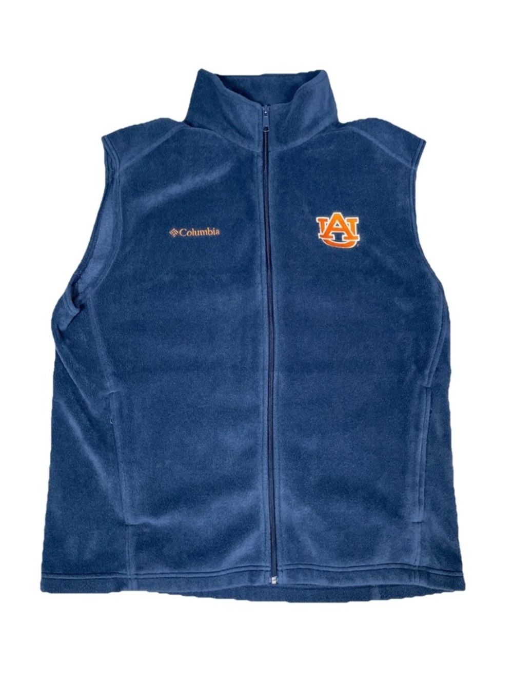 Columbia Auburn Tigers Fleece Vest Blue Full Zip Mens Size Large Embroidered